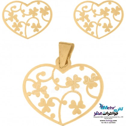 Half set of gold - Pendant and Earring - Heart and Clover Design-MS0172